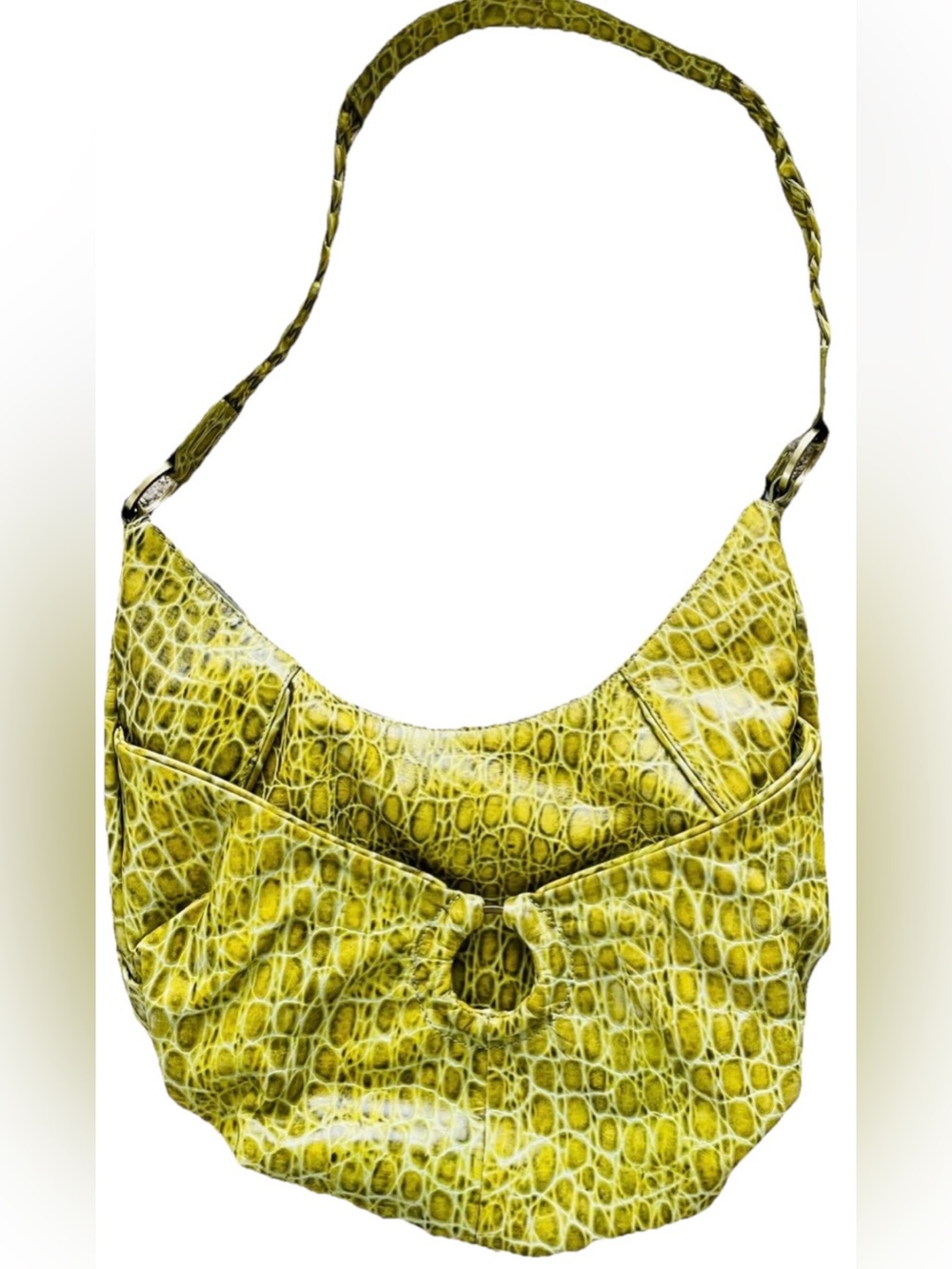 CHARLIE LAPSON Chic REPTILE Embossed Chartreuse Leather SHOULDER BAG
